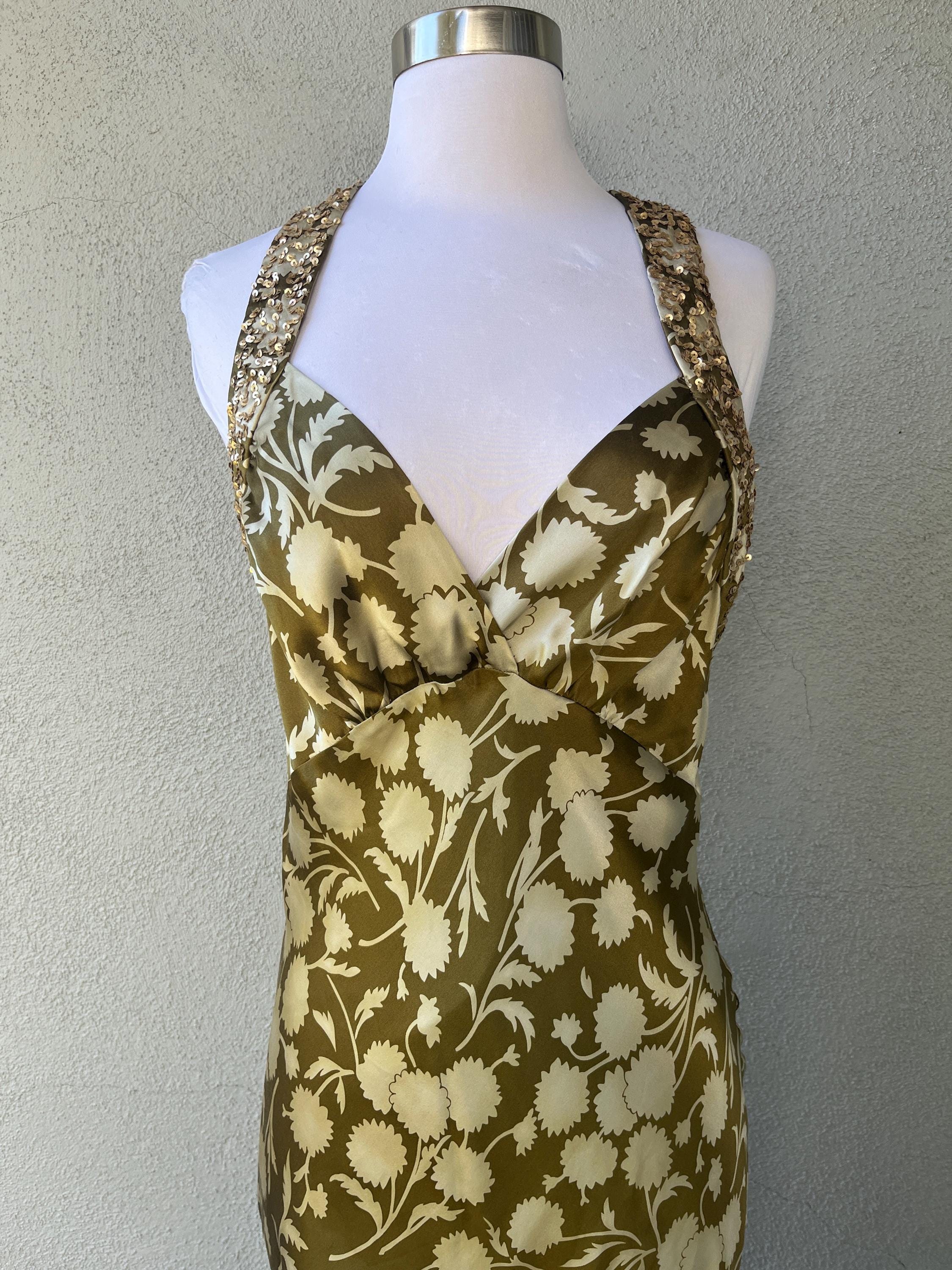 VTG Vera Wang Gold Label Olive Green Floral Bias Cut Silk Halter Formal  Dress 10 - Etsy