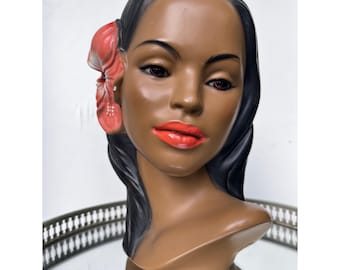 Vintage Mid Century Marwal Polynesian Tropical Maiden Tiki Decor kredowy popiersie