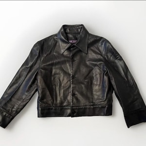 Vintage Girl’s Ralph Lauren Purple Label Union Made Black Leather Jacket Sz 6 USA