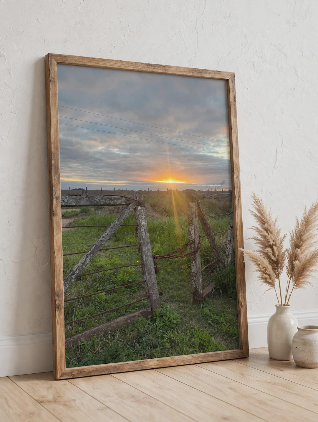 Rustic Farm Gate at Sunset Print, Country Sunset Wall Art, Farmhouse ...
