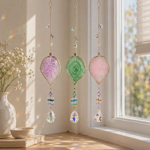 Kristallblatt-Sonnenfänger, Regenbogenprisma-Fensteranhänger, Botanischer Sonnenfänger, Hängender Glasschmuck