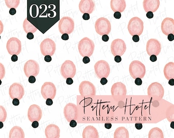 Pink Polka Dot Seamless Pattern, Watercolor Blush Circles and Black Dots on White, Cute Digital Scrapbook Paper, Modern Fabric Design