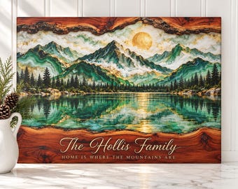 Mountain Lake Cutting Board, Personalized Glass Cutting Board, Family Name Board, Cabin Decor, Housewarming Gift, Lake House Kitchen
