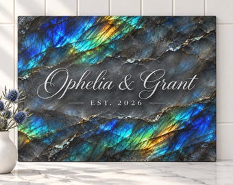 Labradorite Cutting Board, Personalized Glass Cutting Board, Blue Stone Wedding Gift for Couple, Engagement Gift, Modern Kitchen Decor