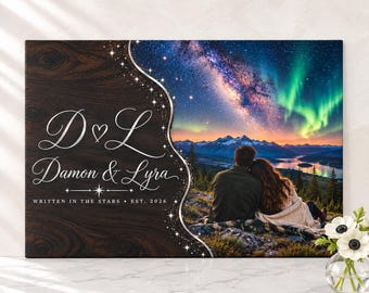 Written in the Stars Photo Cutting Board, Custom Picture Glass Cutting Board, Anniversary Gift for Couple, Northern Lights