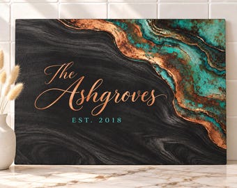 Turquoise Copper Cutting Board, Personalized Glass Cutting Board, Family Name Board, Housewarming Gift, Rustic Western Kitchen Decor