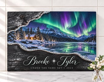 Northern Lights Cutting Board, Personalized Couple Glass Cutting Board, Aurora Borealis Cabin Decor, Anniversary Gift, Christmas