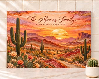 Family Name Cutting Board, Desert Sunset Glass Cutting Board, Cactus Southwestern Decor, Custom Housewarming Gift, New Home