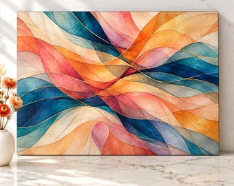 Abstract Art Cutting Board, Tempered Glass Cutting Board, Modern Watercolor Wave Kitchen Decor, Housewarming Gift, Colorful Serving Board