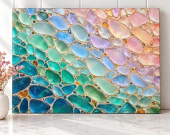 Sea Glass Cutting Board, Tempered Glass Cutting Board, Coastal Kitchen Decor, Beach House Gift, Pastel Mosaic Charcuterie Board