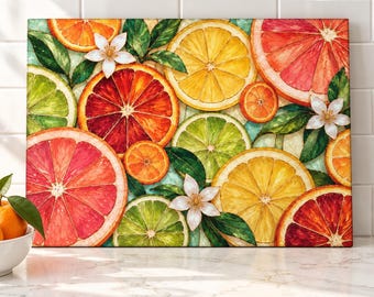 Citrus Stained Glass Cutting Board, Tempered Glass Cutting Board, Lemon Orange Kitchen Decor, Housewarming Gift, Fruit Charcuterie Board