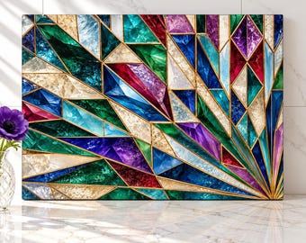 Jewel Tone Stained Glass Cutting Board, Tempered Glass Cutting Board, Geometric Kitchen Decor, Housewarming Gift, Gemstone Cheese Board