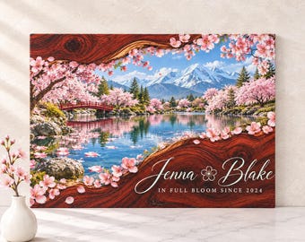 Cherry Blossom Cutting Board, Personalized Glass Cutting Board, Japanese Garden Couple Gift, Wedding Anniversary Gift, Spring Kitchen Decor