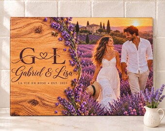 Photo Cutting Board, Custom Picture Glass Cutting Board, Lavender Anniversary Gift for Couple, Personalized Wedding Cutting Board