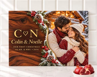 First Christmas Married Photo Cutting Board, Custom Picture Glass Cutting Board, Mr and Mrs Christmas Gift, Newlywed Gift 2026