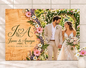 Wedding Photo Cutting Board, Custom Picture Glass Cutting Board, Wildflower Wedding Gift for Couple, Newlywed Gift, Bridal Shower