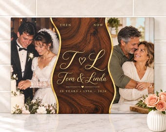 Then and Now Photo Cutting Board, 30th Anniversary Gift, Custom Picture Glass Cutting Board, Wedding Anniversary Gift for Wife