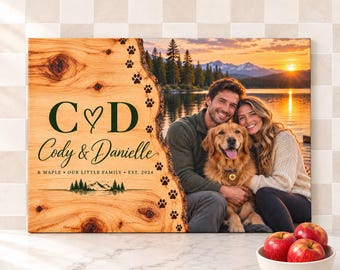 Dog Photo Cutting Board, Custom Pet Picture Glass Cutting Board, Dog Lover Gift, Personalized Family Cutting Board, Christmas Gift
