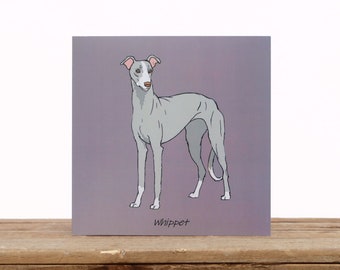 Whippet dog card, birthday or thank you card - Sighthound Dog lover gift or Dog mom/dad card - Dog friendship card, square blank card