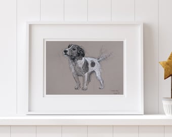 Jack Russell Terrier dog wall art print, Dog art dog lover gift, Fine art print chalk and charcoal available unmatted/matted ready to frame