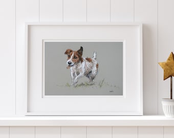 Jack Russell Terrier dog art print, Dog wall art pet art, LE fine art print from an original pastel, Print only or matted ready to frame
