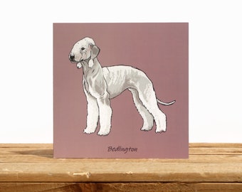 Bedlington terrier dog card, birthday or thank you card - Dog lover gift or Dog mom/dad card - Dog friendship card, square blank card