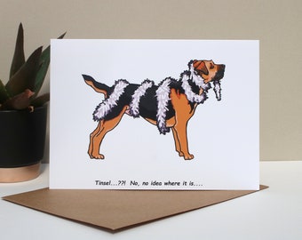 Border Terrier dog Christmas card, card from the dog, seasons greetings funny dog card, tinsel card, dog mom dad lover gift