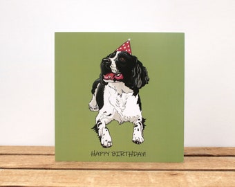 Springer Spaniel dog birthday card, Card from the dog, Dog mom/dad card, Spaniel lover gift, Available in 3 different colours, Blank Card