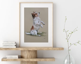 Jack Russell Terrier dog art print, Rustic home decor perfect dog lover gift, LE fine art dog print, From an original soft pastel,