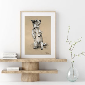 Jack Russell Terrier dog art print, Wall art dog lover gift, Country home decor pastel drawing, Available unmounted or matted ready to frame image 1