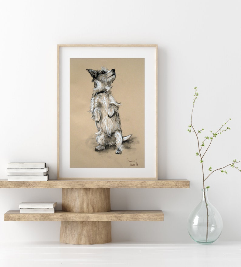 Jack Russell Terrier dog art print, Wall art dog lover gift, Country home decor pastel drawing, Available unmounted or matted ready to frame image 1