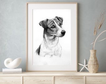 Jack Russell dog art print - JRT dog lover gift for country home decor - Terrier mom/mum gift limited edition charcoal drawing