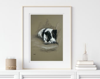 Jack Russell Terrier dog art print, Dog lover gift, Dog mom/mum/dad present, Charcoal black and white sketch, fine art print, Groomer gift