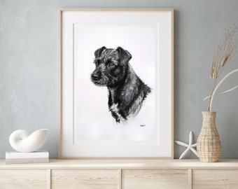Patterdale Terrier dog wall art print - Birthday gift black & white country home decor - Farmhouse decor pet art charcoal print