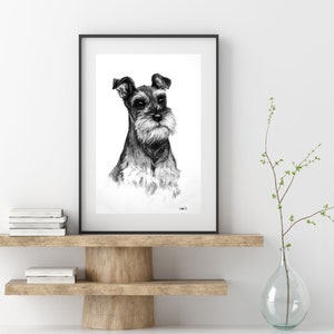 Miniature Schnauzer dog art print Terrier dog wall art Black & white dog lover gift From an original charcoal sketch image 4