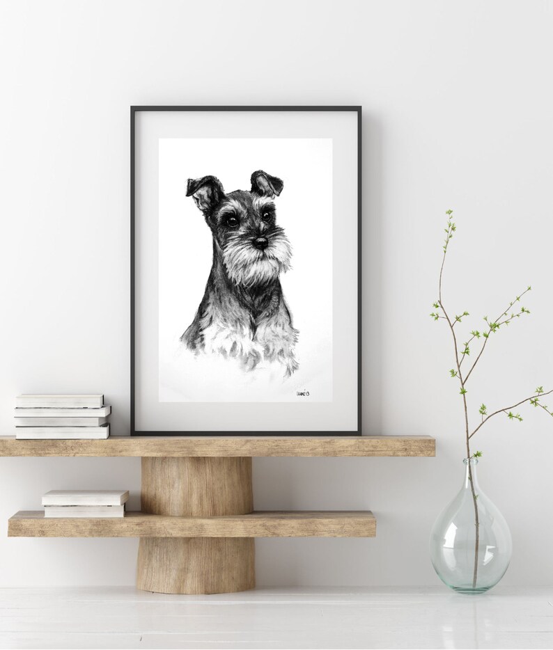 Miniature Schnauzer dog art print Terrier dog wall art Black & white dog lover gift From an original charcoal sketch image 4