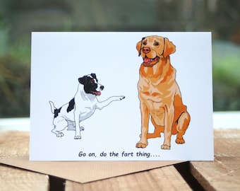 Jack Russell Terrier/Labrador dog card - Birthday  card - Funny dog fart card - Terrier dog birthday card - Blank inside dog lover gift