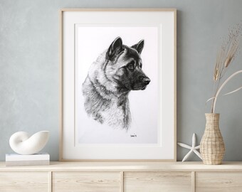 Akita dog wall art print - Dog lover gift present for Akita mum - Akita lover dog home present - Unmounted/matted ready to frame