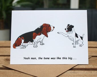 Jack Russell Bassett Hound funny dog card, terrier dog birthday card thank you card, blank inside, gift for dog lover or farmhouse decor