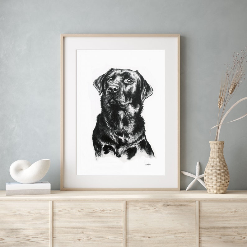 Black Labrador dog charcoal art print Gift for dog lover/groomer/vet Limited Edition dog print Lab mom or dad artwork present image 1