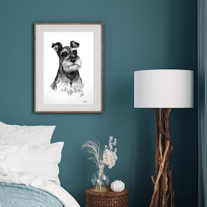 Miniature Schnauzer dog art print Terrier dog wall art Black & white dog lover gift From an original charcoal sketch image 7