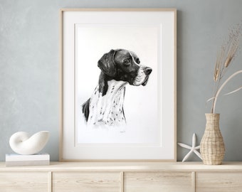 Pointer dog wall art print - English Pointer gift for dog lover - Country home decor black & white pet art - Modern home charcoal print