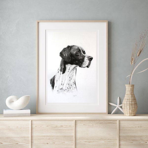 Pointer dog wall art print - English Pointer gift for dog lover - Country home decor black & white pet art - Modern home charcoal print