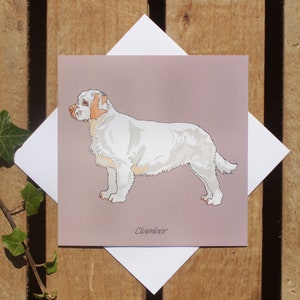 Clumber Spaniel hond kaart Verjaardag of bedankkaart Spaniel minnaar cadeau Hond wenskaart Hond vriendschapskaart Vierkante blanco kaart afbeelding 2