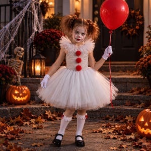 Läskig clowndräkt för flickor, kuslig Halloweendräkt, grå clowntutuklänning, skräckdräkt för barn, läskig cirkusdräkt