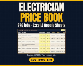 Sjabloon voor prijslijst elektricien | Spreadsheet met vaste tarieven | Excel & Google Sheets | 276 Electrical Services