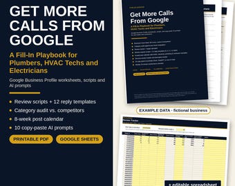 Ontvang meer telefoontjes via Google | Google Bedrijfsprofiel-handleiding voor loodgieters, HVAC-installateurs en elektriciens | Beoordelingssjablonen, berichtenkalender, AI-prompts