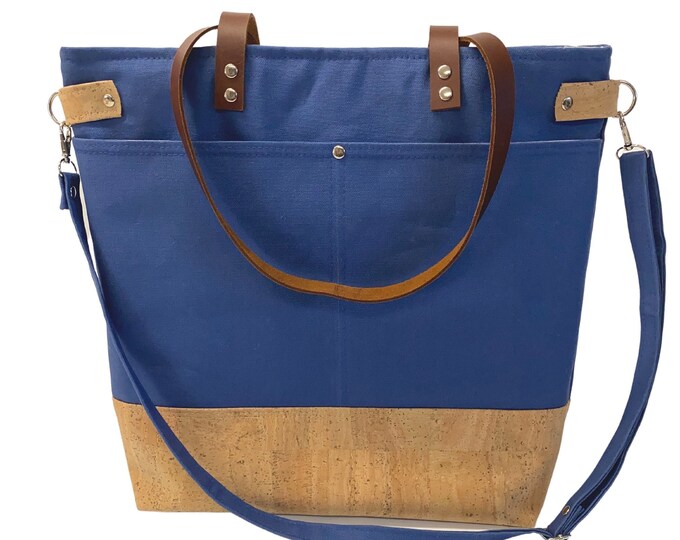 Large Tote With Pockets, Canvas and Cork Tote Bag, Laptop Bag for Women