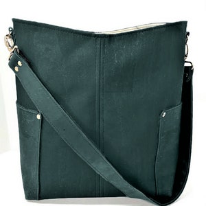 Bucket Tote Bag with Wide Strap, Gift for Mom, Cork Shoulder Bag,  Forest Green Cork Purse