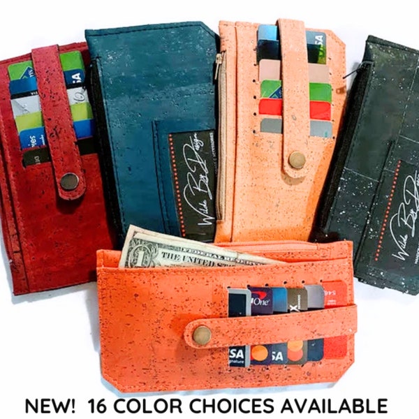 Credit Card Wallet with ID Window, Minimalist Wallet for Women, Eco-Friendly Cork Wallet, Slim Long Card Wallet, 16 Colors Available